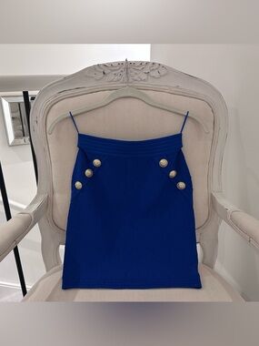 Size EU 34 Balmain Royal Blue Button-Front Mini Skirt Like New Authentic